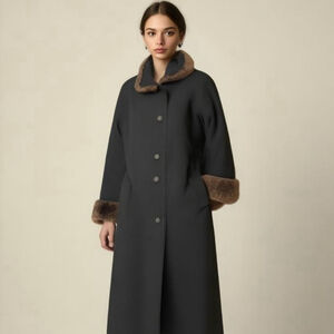 Paul Levy Vintage Wool Long Coat with Fur Black XL